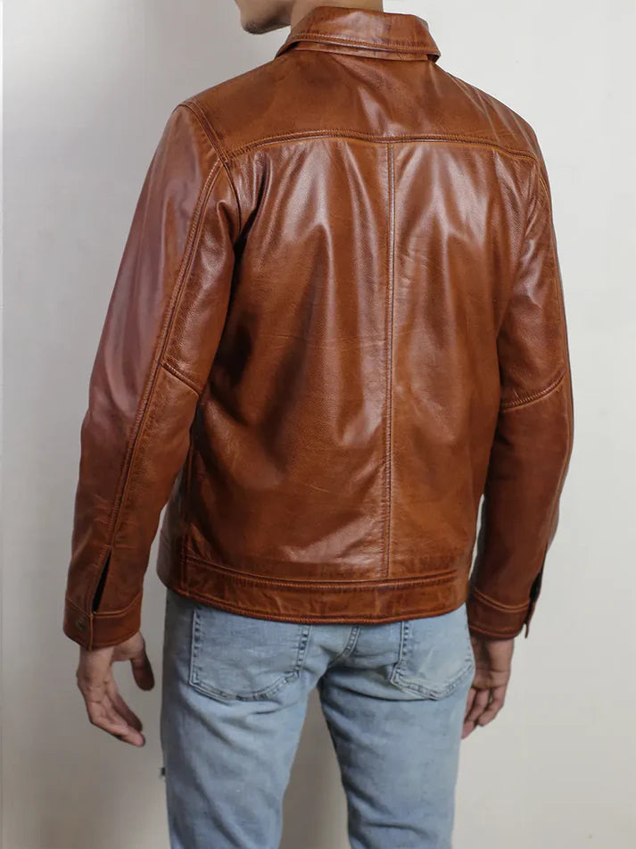 IronHaven Men's Cognac Brown Leather Jacket