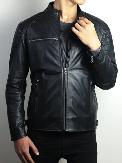 Fenric Men’s Black Leather Moto Jacket