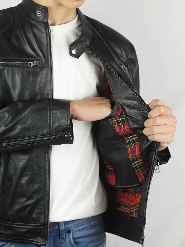 Men’s Classic Black Cafe Racer Leather Jacket