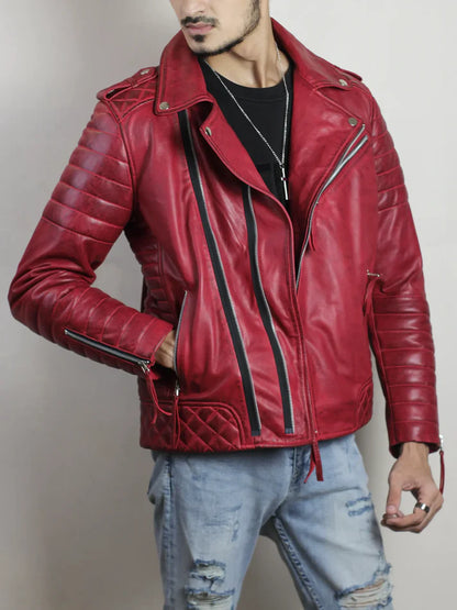 Dark Red Crimson Rider Premium Leather Biker Jacket