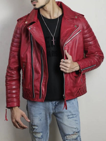 Dark Red Crimson Rider Premium Leather Biker Jacket