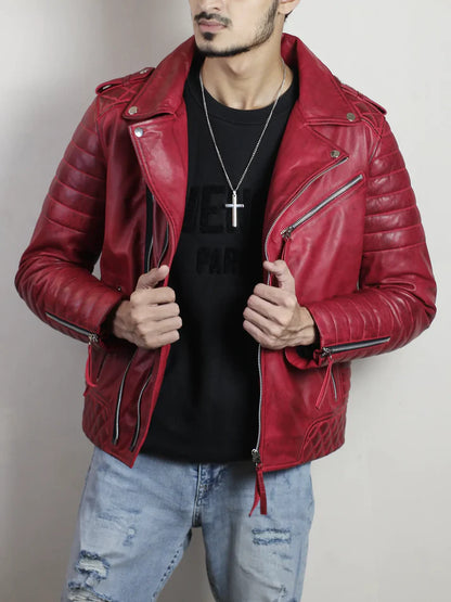 Dark Red Crimson Rider Premium Leather Biker Jacket