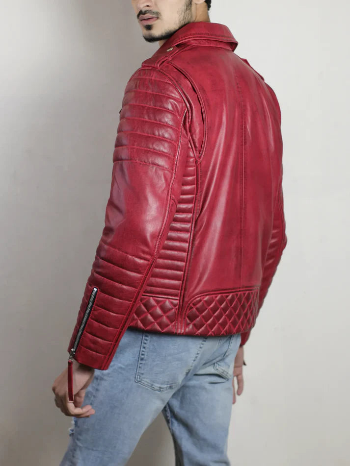 Dark Red Crimson Rider Premium Leather Biker Jacket