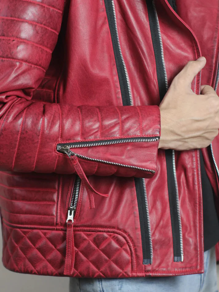 Dark Red Crimson Rider Premium Leather Biker Jacket