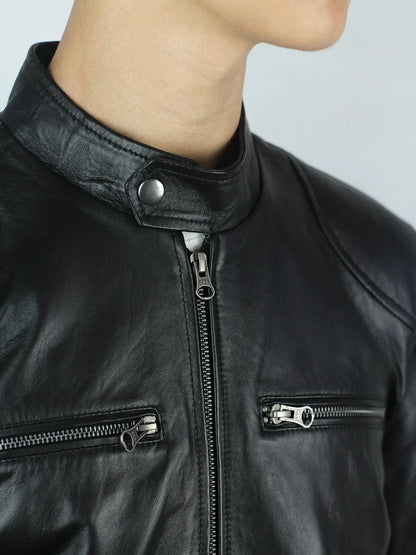 Men’s Classic Black Cafe Racer Leather Jacket