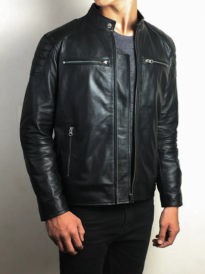 Fenric Men’s Black Leather Moto Jacket