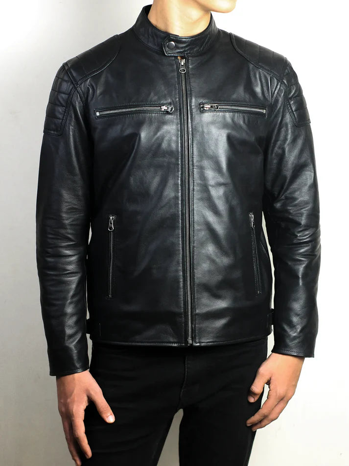 Fenric Men’s Black Leather Moto Jacket
