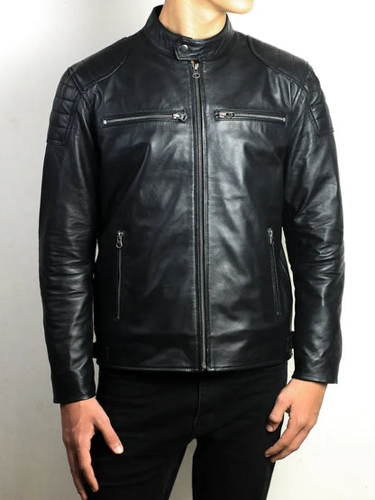 Fenric Men’s Black Leather Moto Jacket