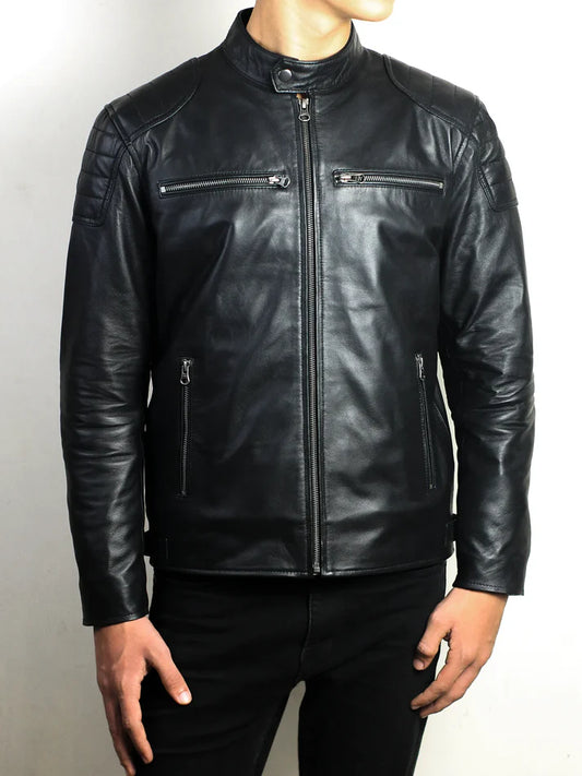 Fenric Men’s Black Leather Moto Jacket