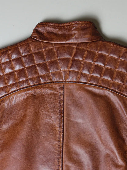 Men’s Brown Leather Biker Jacket with Detachable Hood