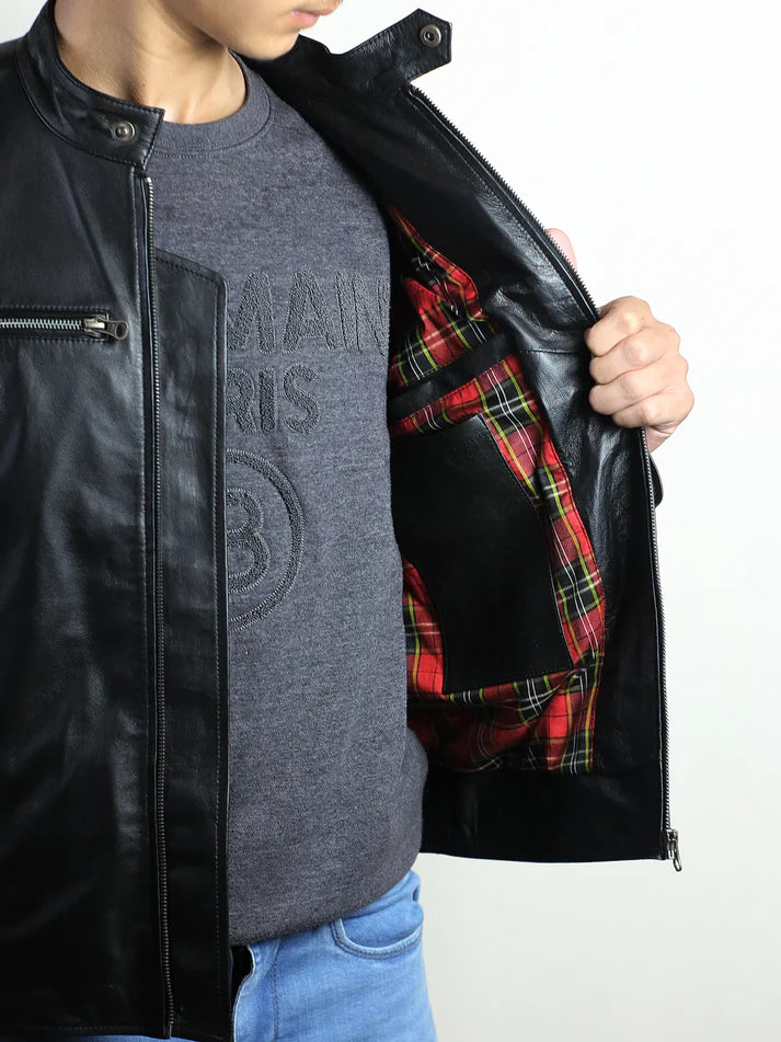 Fenric Men’s Black Leather Moto Jacket