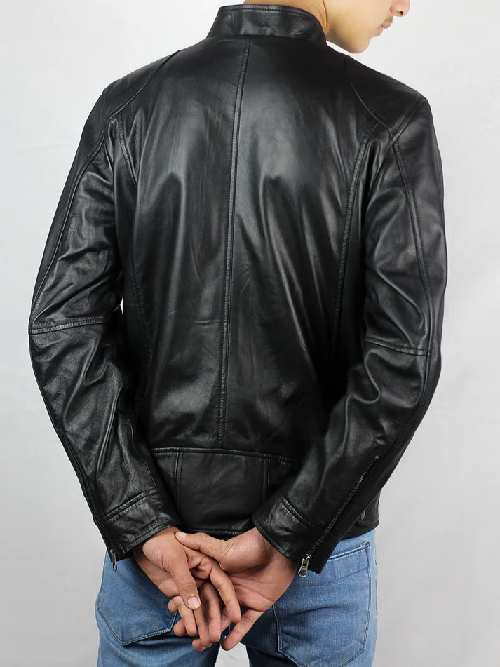 Men’s Classic Black Cafe Racer Leather Jacket
