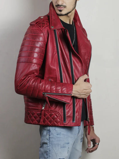 Dark Red Crimson Rider Premium Leather Biker Jacket