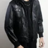Men's Black Leather Hooded