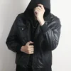 Men's Leather Hooded Bomber Jacket