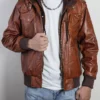 Oaklen Hooded Brown Leather Jacket