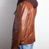 brown leather hooded jacket