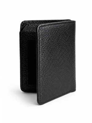black double cash slot leather wallet